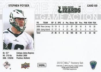 2010 Upper Deck Major League Lacrosse #69 Stephen Peyser Back